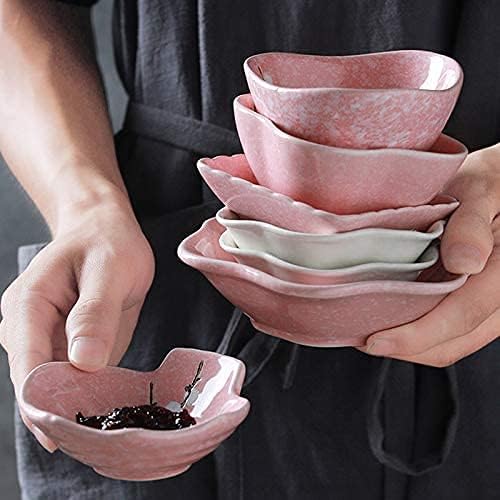 Ceramic Flower Shaped Sauce Dish Sushi Dipping Bowl Appetizer Plates Porcelain Serving Dish Seasoning Dishes,Plum blossom Set of 4 (Light-White-Flower)