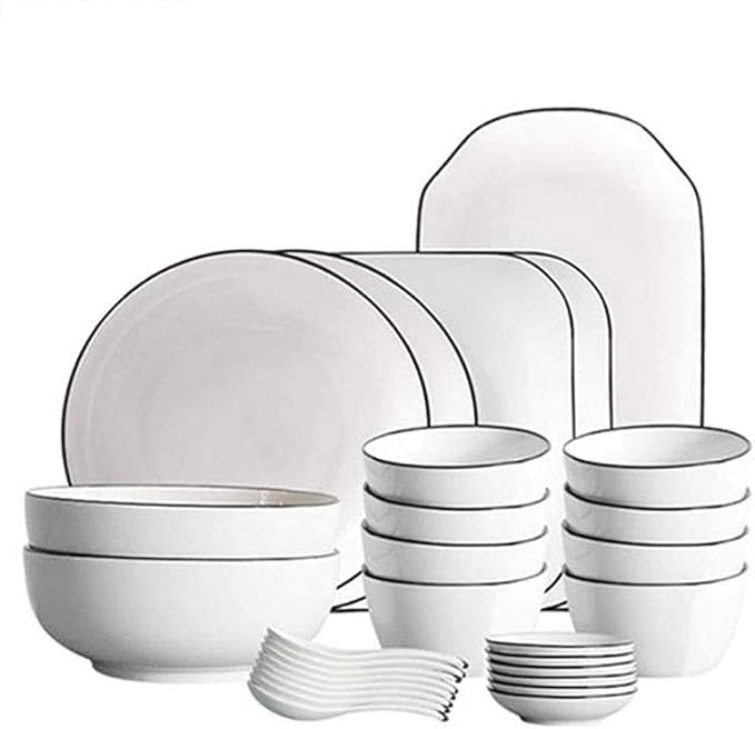Elegant Dishes Plate Bowl Set,29 Pieces White Ceramics Dinner Sets