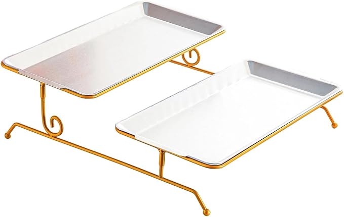 Fruit Tray Dessert Tray Serving Dish Two Layer Platter Organizer Iron Construction Modern Design Suitable for Gift Giving Dining Table Event, Silver