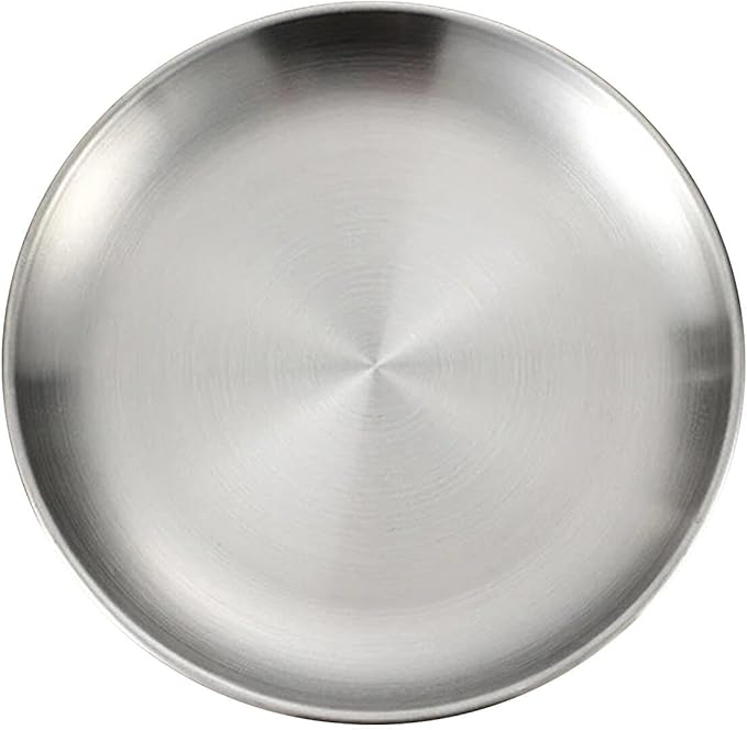 Stainless Round Serving Trays, Silver Decorative Storage Tray for Restaurant, Kitchen, Food, Coffee Table, 5.51×3.54×0.59in