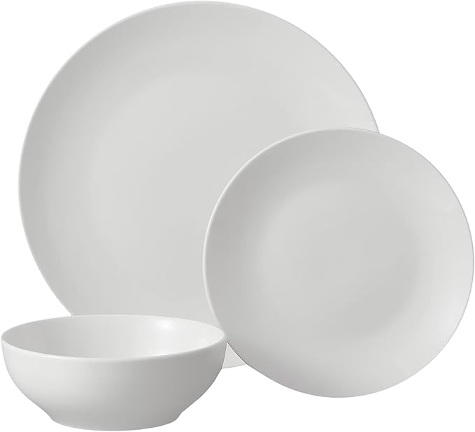 12-Piece Glazed White Stoneware Dinnerware Set - 4 Dinner Plates + 4 Soup Bowls + 4 Dessert Bowls, Microwave/Dishwasher/Oven Safe, Durable Easy-Clean for Home Dining Party Gift
