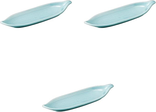 Setomonohonpo, Set of 3, Grin Sasa Shaped Protruding Plates, 9.4 x 2.8 x 1.2 inches (24 x 7 x 3 cm), Appetizer Plates, Porcelain