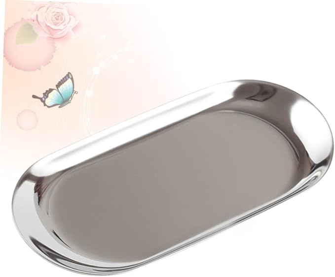 Nordic Style Jewelry Storage Serving Tray Large Silver Trinket Holder Metal Snack Dish