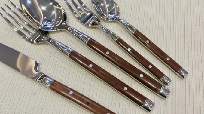 50 Piece Brown Silverware Set for 10 Classic Flatware Set Elegant 18/8 Stainless Steel Western Rivet Cutlery Delicate Utensils for Home Seder Holiday Dishwasher Safe Mirror Polished