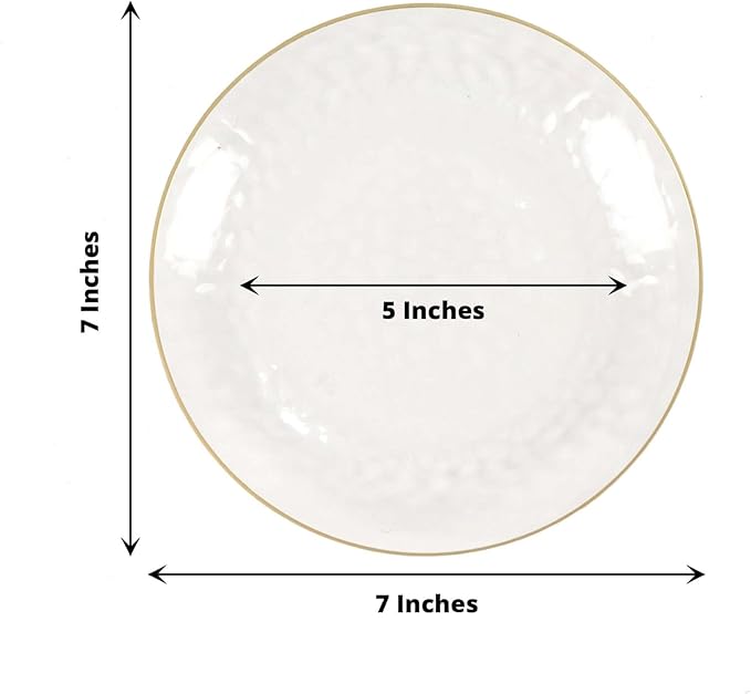 Efavormart 10 Pack | Clear Hammered 7" Round Plastic Dessert Appetizer Plates With Gold Rim, Disposable Salad Party Plate