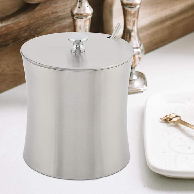 Stainless Steel Sugar Bowl with Lid & Spoon, 400ml 13.5oz Seasoning Pot for Salt, Pepper, Spices, Condiments, Rustproof Condiment Jar with Non-Slip Base, Ideal for Home, Kitchen, Restaurant