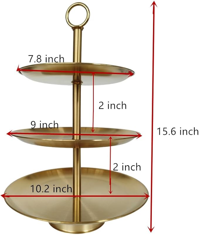 Metal 3 Tier Round Serving Tray, Cupcake Dessert Appetizer Stand, Stainless Steel Cake Cupcake Tower Stand Holder for Home Garden Display Wedding Bridal Shower Birthday Party Supplies (Gold)