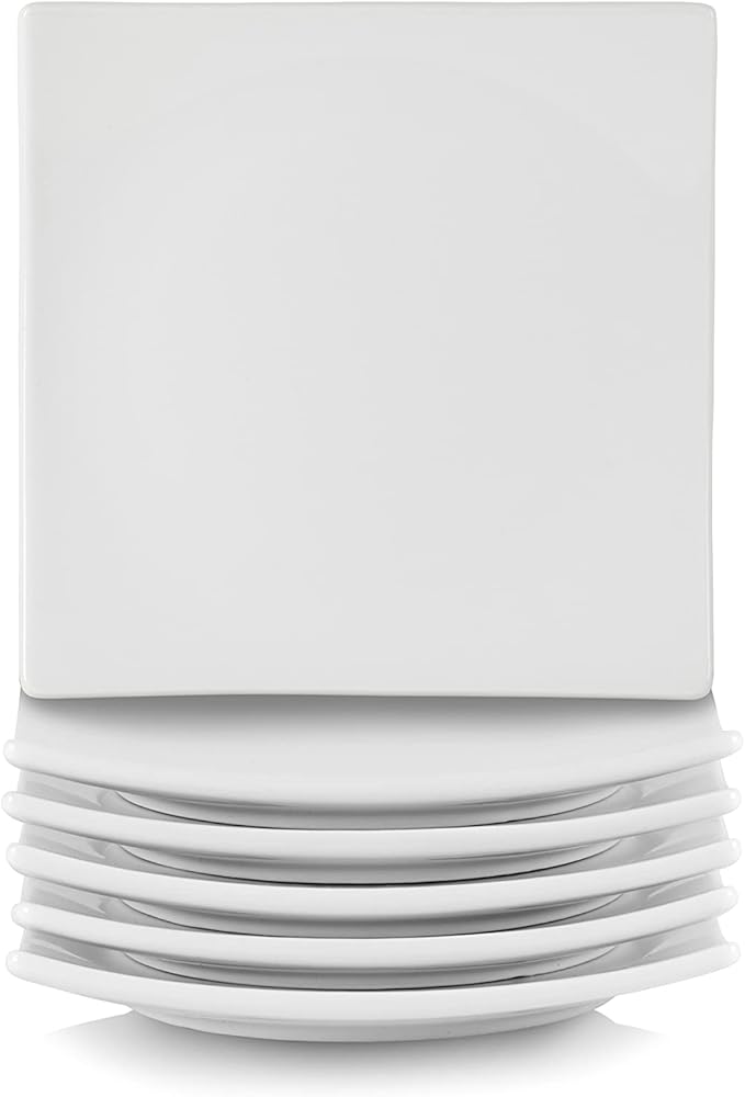 10 Strawberry Street Ceramic Simply White 6" Coupe Square Appetizer Plate, Set of 6