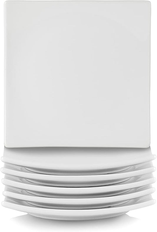 10 Strawberry Street Ceramic Simply White 6" Coupe Square Appetizer Plate, Set of 6