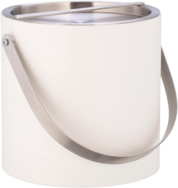 Kraftware SYDNEY 3qt Ice Bucket with Brushed Chrome Arch Handle & Bridge Cover: White