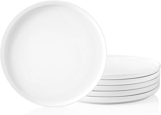 Kanwone Porcelain Dinner Plates - 10 Inch - Set of 6, White, Microwave and Dishwasher Safe Plates, White Dishes, Morden Plates