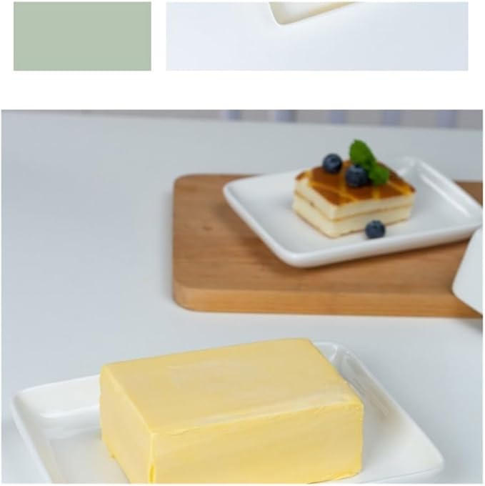 Butter Dish Creative European Style Simple Ceramic Butter Box with Lid Plate Dish Wooden Handle Snack(Small)