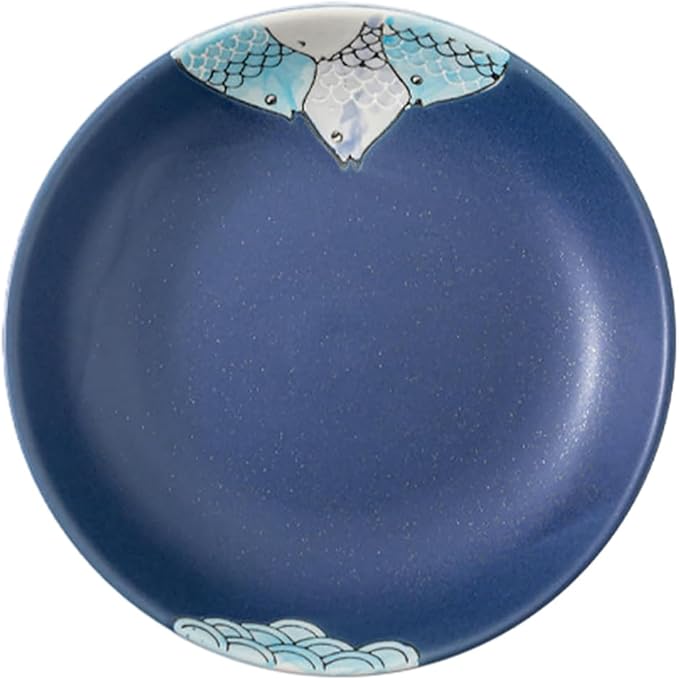 Japanese minimalist home cute cartoon creative ceramic plate - 8-inch rice plate (blue Yuyue)