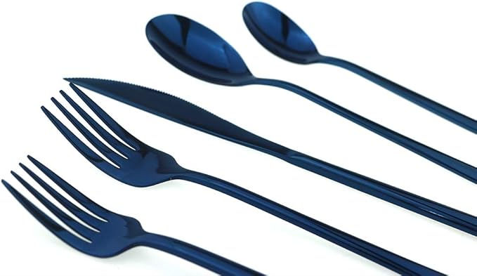 JASHII Mirror Polished Blue 20-Piece SUS304 Stainless Steel Flatware Set,Silverware Set Dinner Knife Fork Spoon Dessert Fork Salad Spoon Service for 4