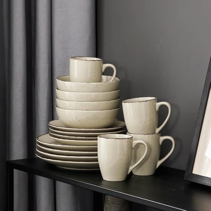16-Piece Stoneware Ceramic Dinnerware Set with Dinner Plate Dessert Plate 800ml Bowl Mug Tableware Set