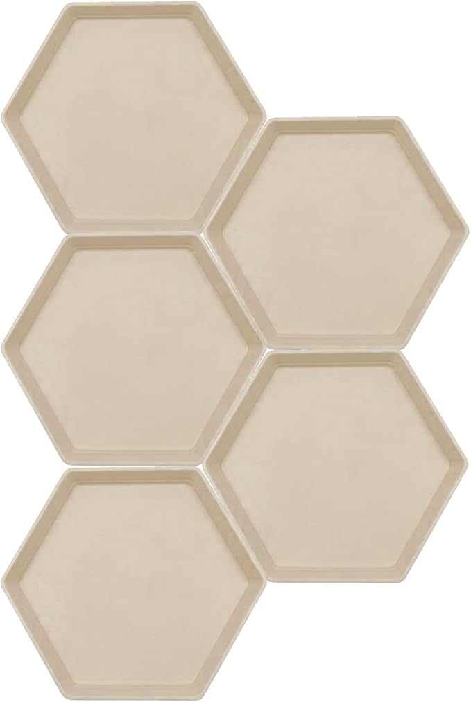 Incauca 5 Pack 6 Inch Lightweight Mini Wheat Straw Plates, Reusable Hexagon Dessert Plates, Small Saucers Plates, Plastic Side Dish Plates for Serving Snack Appetizer Salad Fruit, Beige