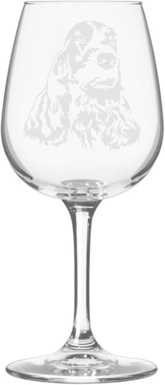 Etched Laser Art Cocker Spaniel Personalized Dog Themed Etched 12.75oz Wine Glass Custom Dog Breed Wine Glasses, Ideal for Pet Lovers, Unique Birthday Gift for Men & Women, Personalized Gift