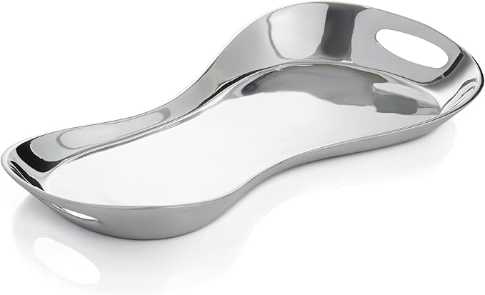 Nambé Morphik Handled Tray – 18-Inch Decorative Serving Tray with Raised Edge & Dual Handles – Modern Alloy Serveware for Dining, Entertaining, or Chilled & Heated Food Presentation