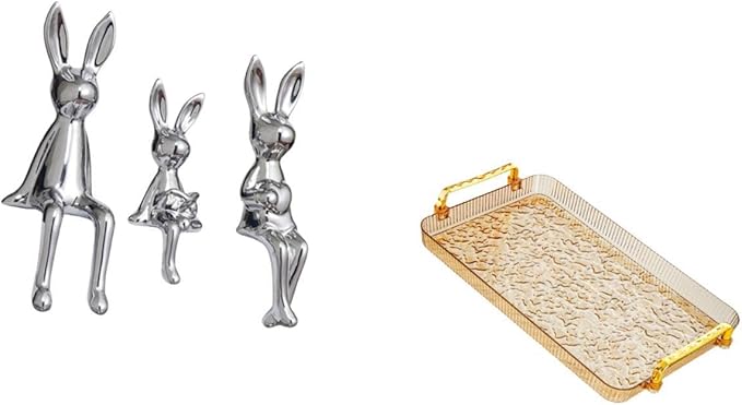 Fenteer Figurine Sculpture Sitting Statue Serving Tray Kitchen Rectangular Ceramic Handle Suitable for Gift Giving Home Decoration Office Party