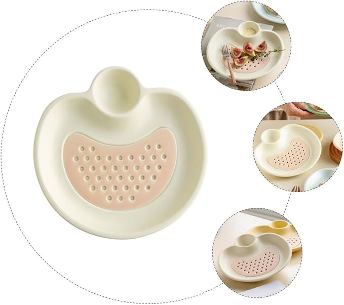 Dipping Plate Drain Tray Dumpling Serving Plate Ceramic Snack Dish Unique Design Dishwasher Safe