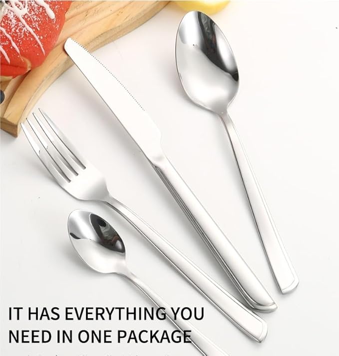 Stainless Steel Flatware Serving Set,Home Kitchen Eating Tableware Set,Dishwasher Safe,for Home Kitchen Restaurant Hote 24-Piece Stainless Steel Cutlery Set Stainless Steel Knife, Fork and Spoon Gift