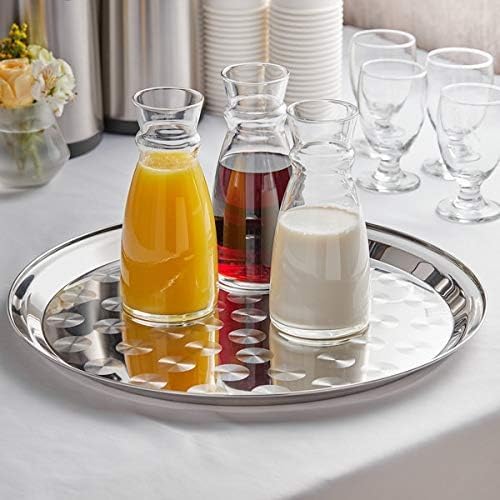 16” Stainless Steel Round Serving Tray with Swirl Pattern – Polished Display Tray with Narrow Rim for Catering, Events & Restaurants
