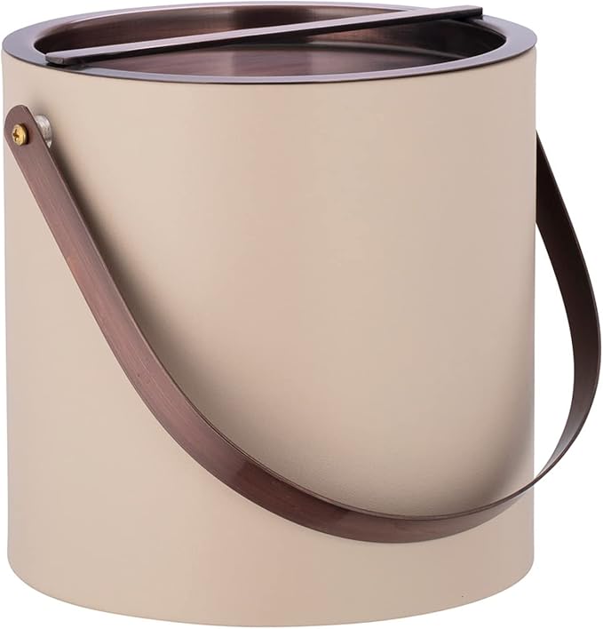 Kraftware BARCELONA 3qt Ice Bucket with Oil Rubbed Bronze Arch Handle & Bridge Cover: Taupe
