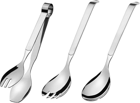 Amefa Stainless Steel Serving Set 3 Piece Salad Set: Small Serving Tong, Small Salad Serving Spoon, Small Salad Serving Fork