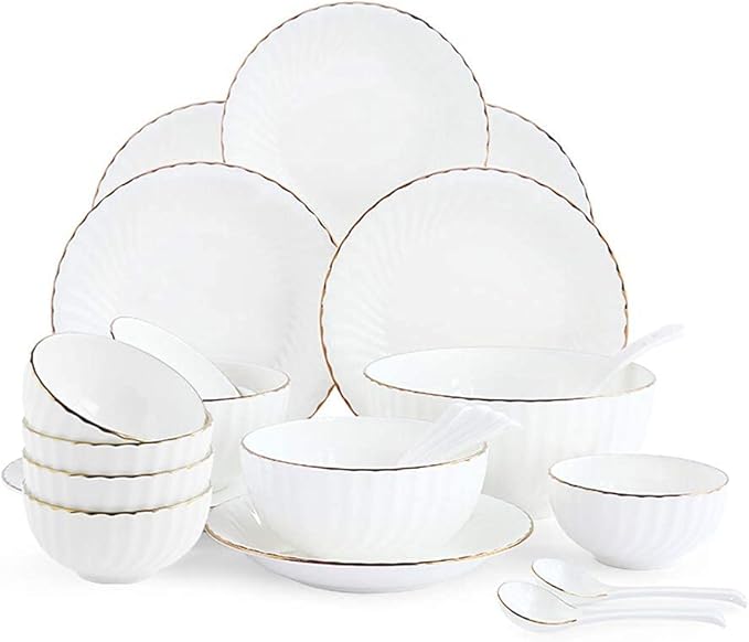 Ceramics Dinnerware Set with 20-Piece,Bowl/Dish/Spoon|Bone China Dinner Sets, Porcelain Combination Set White,White Plates