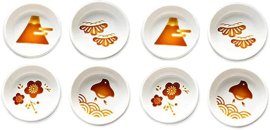 123Arts 8pcs Ceramic Relief Seasoning Dishes Relish Plate Appetizer Plates,3inches