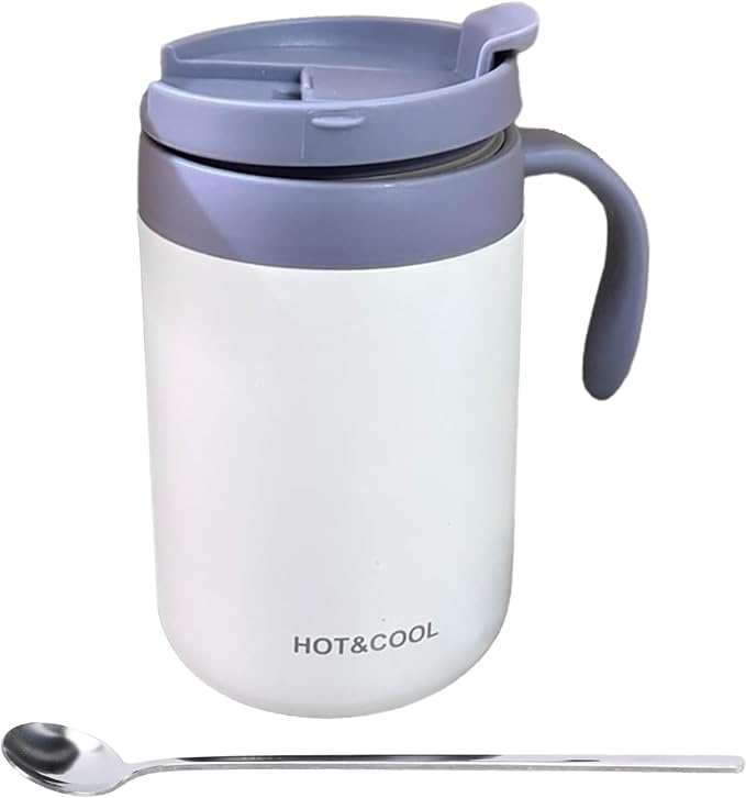 Irishom Portable Coffee Maker Stainless Steel Vacuum Insulated Travel Coffee Dripper Set Double Mesh Filter Foldable Design for Camping Office Backpacking (White)