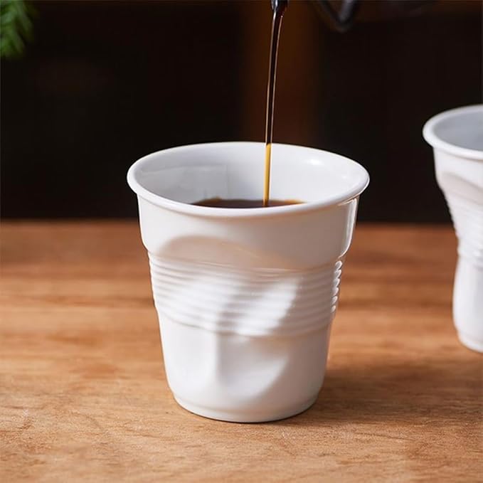 Vitbunana Hand-kneaded Ceramic Coffee Mug, Creative Irregular Coffee Cup, Italian Pleated Ceramic cups, Can be Used for Tea, Latte, Milk, Juice and Other Drinks (White)
