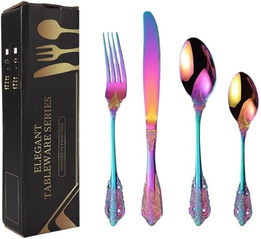 Stainless Steel Flatware serving set,Home Kitchen Eating Tableware Set,Dishwasher Safe,For Home Kitchen Restaurant Hote 4/16/24/32/40/48pcs 304 Embossed Palace Stainless Steel Cutlery Set Thickened St