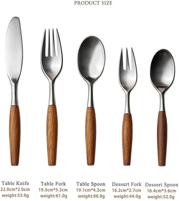 Silverware Flatware Cutlery Set, 5/20/30/40 Pieces Wooden Handle 304 Stainless Steel Table Knives, Forks And Spoons, Home Tableware, Restaurant Tableware(30 Pieces for 6)