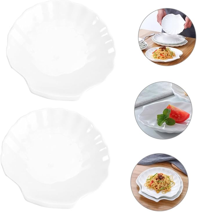 PRETYZOOM 2pcs Shell Shape Ceramic Plate Elegant Decorative Serving Dish for Home Restaurant Events for Appetizers Desserts Snacks Lightweight Easy to Clean