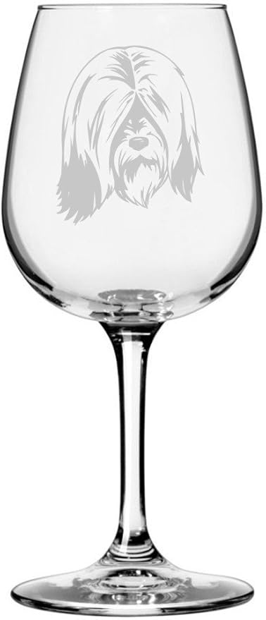 Etched Laser Art Personalized Dog Themed Etched Wine Glass - Custom Dog Breed Wine Glasses, Ideal for Pet Lovers, Personalized Birthday Gift for Men & Women - Tibetan Terrier (Alternate), 12.75 oz