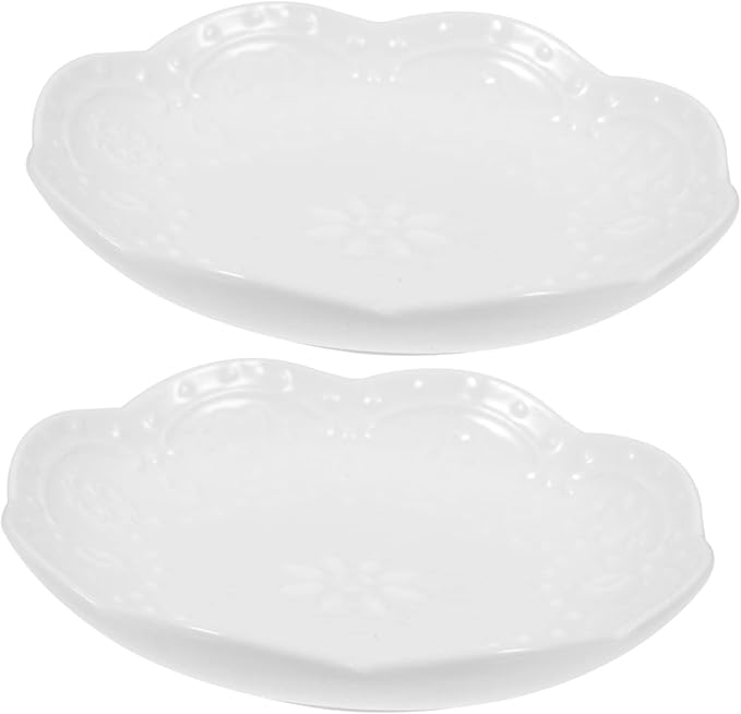 Flower Butterfly Embossed Ceramic Dipping Sauce Dish Set of 2 White Multifunctional Appetizer Plates for Snacks and Decorative Serving Bowls