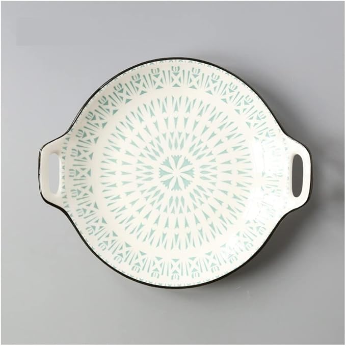Ceramic Cutlery Salad Bowl Ceramic Double Handle Snack Plate Appetizer Plate Sushi Plate Underglaze Color Disc Universal Sauce Plate Fruit Plate Small Bowl (Color : B)