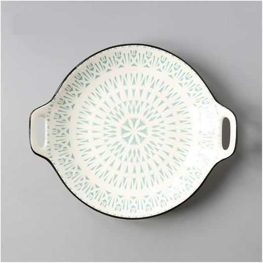 Ceramic Cutlery Salad Bowl Ceramic Double Handle Snack Plate Appetizer Plate Sushi Plate Underglaze Color Disc Universal Sauce Plate Fruit Plate Small Bowl (Color : B)