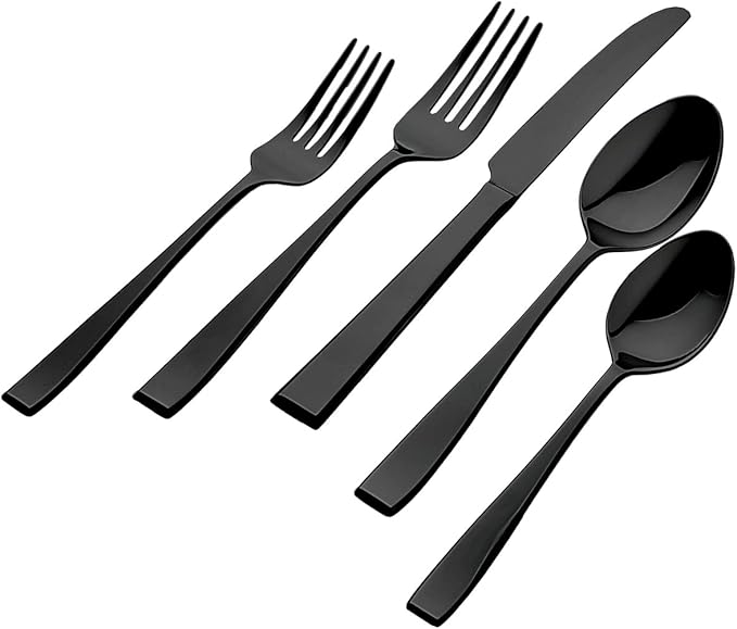 Godinger Flatware with Dinner Forks, Salad Forks, Tablespoons, Teaspoons and Knifes, 18/0 Black Stainless Steel Set, 20 Piece Set