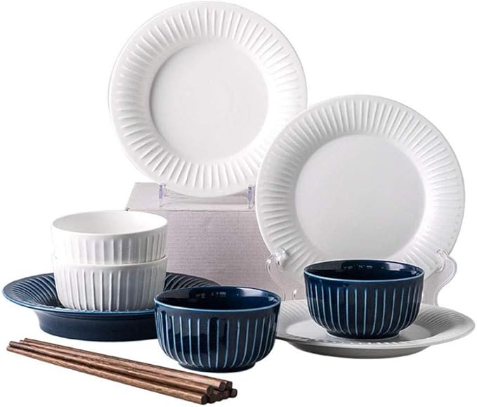 Blue And White Porcelain Tableware Set, 12 Pieces Of Ceramic Tableware, High Temperature Fired Stoneware, Microwave And Dishwasher Safe, Tableware Set For 4 People