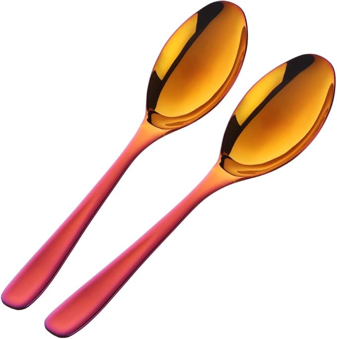 Buffet Serving Spoons, Stainless Steel 10 Inch Orange Red Server Set of 2, Large Salad Serverware Utensils, Dishwasher Safe