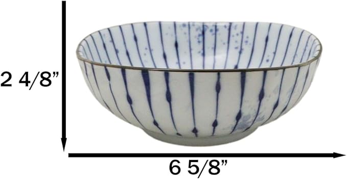 Ebros Gift Artistic Blue Waves Fubuki Tokusa Made In Japan Dinnerware Serveware Kitchenware Set Asian Japanese Restaurant Supply (Pack Of 6 Round Flair Medium Shallow Bowls 20oz)