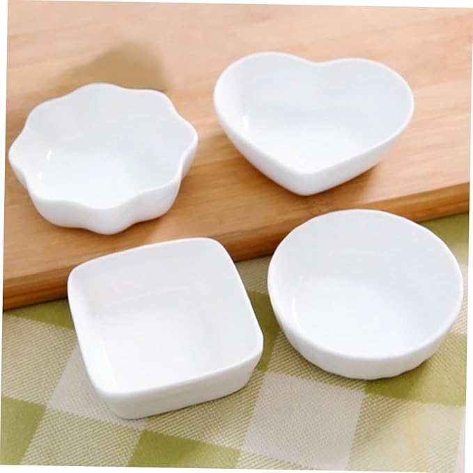 2PCS White Ceramic Dipping Dish Elegant Porcelain Appetizer Plates for Seasoning Sauce Desserts and Condiments Square Shape Lightweight Stackable Design