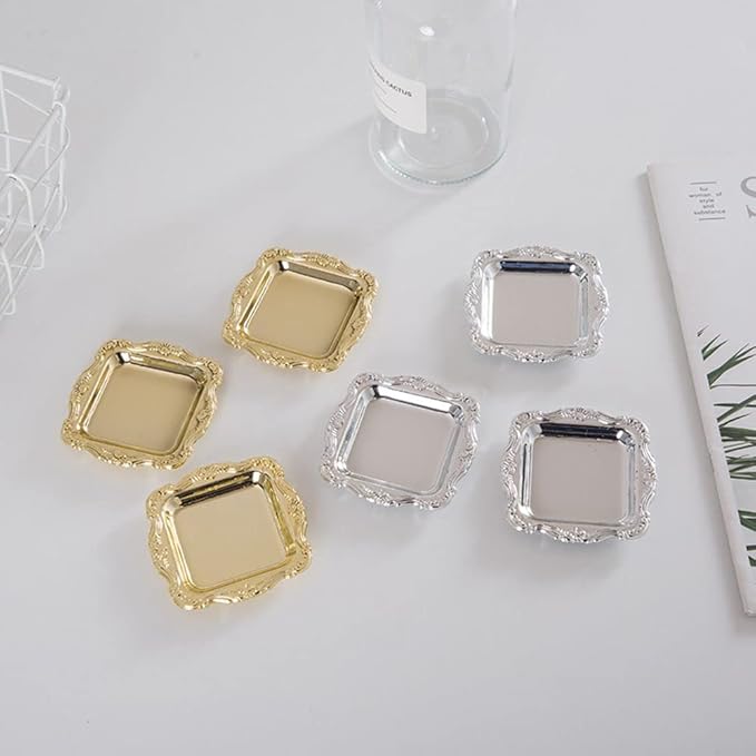 10Pcs Plastic Trays Mini Storage Tray Fruit Plate Jewelry Display Plastic Tray Party Sushi Plate(Silver)