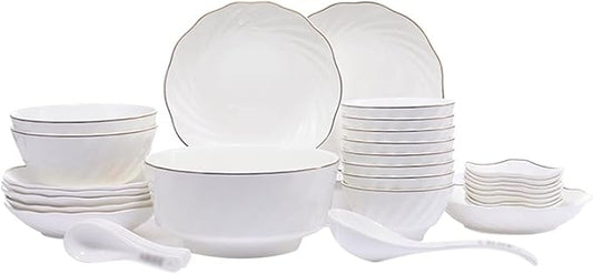 Elegant Dinnerware Set Dinner Plates Bowls Set Ceramic Tableware Set, 36-Piece Kitchen Plate and Bowl Setpure White Exquisite Tableware Set
