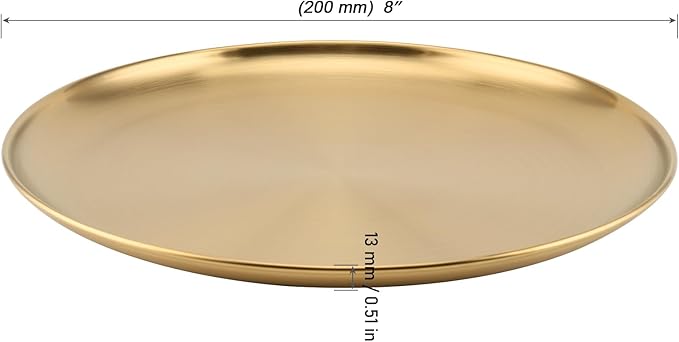 MOUYAT 10 PCS 8 Inch Large Stainless Steel Plate, 20cm Round Dinner Metal Plates, Metal Salad Steak Plates Reusable Dinner Dish for Eating Serving Camping Outdoor BBQ Home Kitchen, Frosted Gold