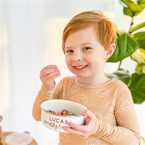 Personalization Universe I Cerealsly Love You Enamel Bowl with Lid - Customizable Romantic Gift, Perfect for Cereal, Snacks, 20oz Serving Size, Kids, Valentine's Day Gift Idea