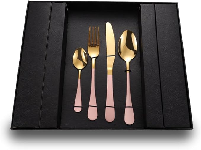 Stainless Steel Flatware serving set,Home Kitchen Eating Tableware Set,Dishwasher Safe,For Home Kitchen Restaurant Hote 24-piece Stainless Steel Steak Knife, Fork And Spoon Household Black Gift Box Se