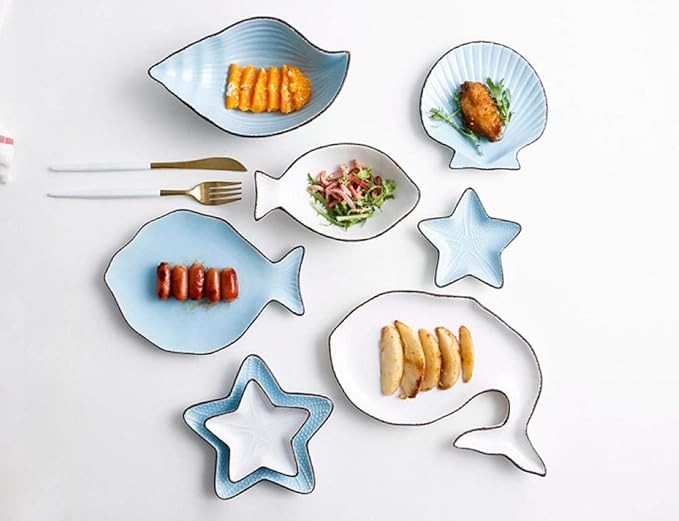 Porcelain plateOcean Style Ceramic Plate Tableware Whale Fish Dish Shell Starfish Trumpet-blue starfish small